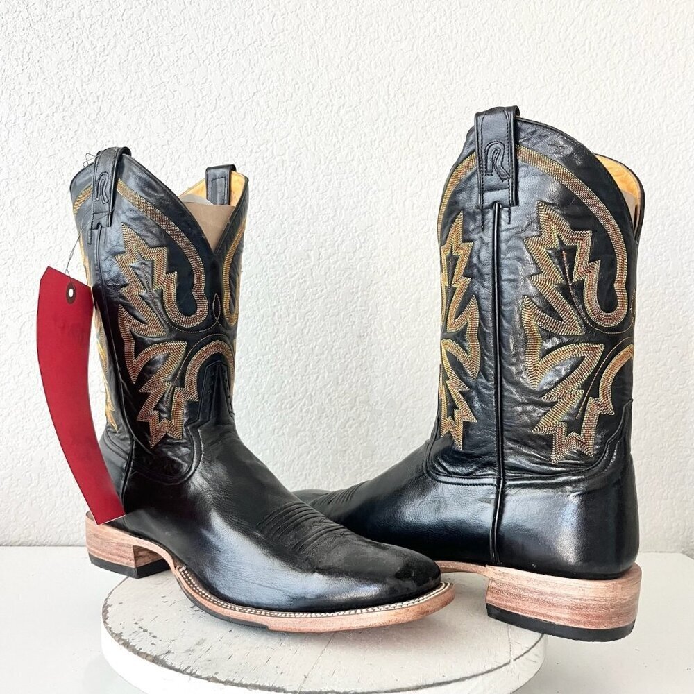 Rod Patrick Mens Cowboy Boots Size 15AA Black Calf Leather Square Toe Western